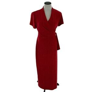 Vintage Virgo Dress Womens Size 8 Red Sparkly Christmas Valentines Maxi FauxWrap